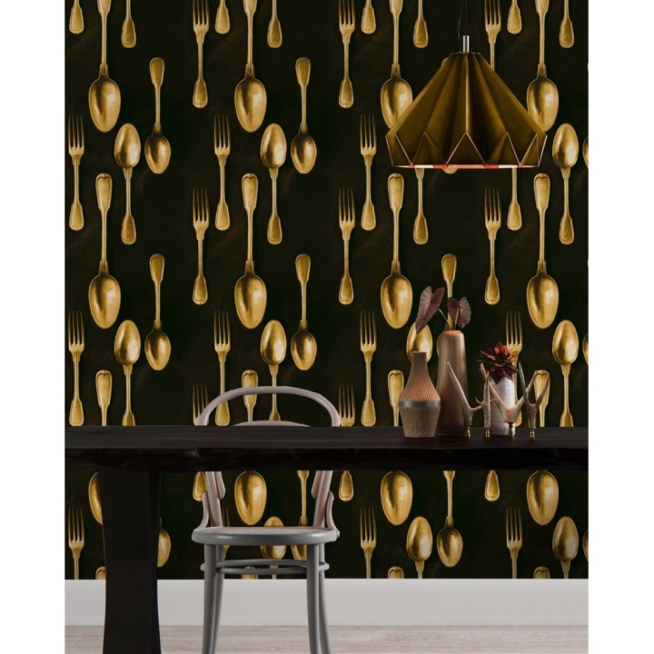 Papel pintado cubiertos vintage dorados - Top Dinner 128017