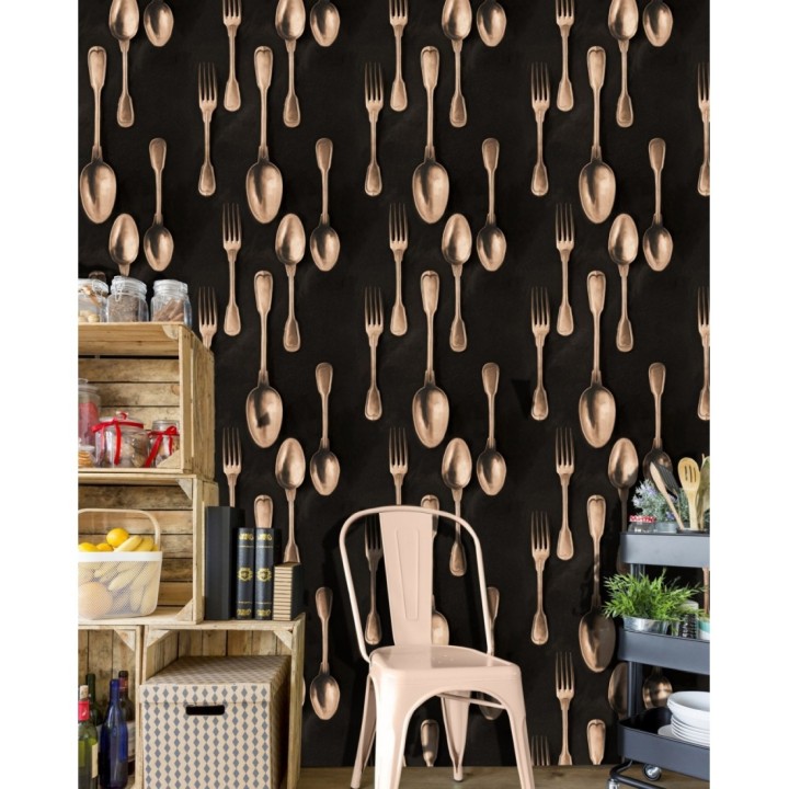 Papel pintado cubiertos vintage bronce - Top Dinner 128018