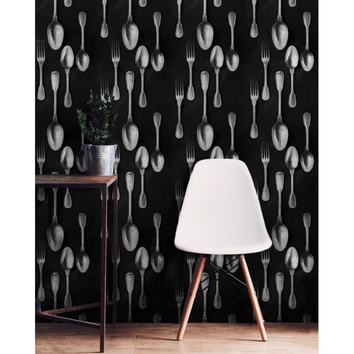 Papel pintado cubiertos vintage plateados - Top Dinner 128019