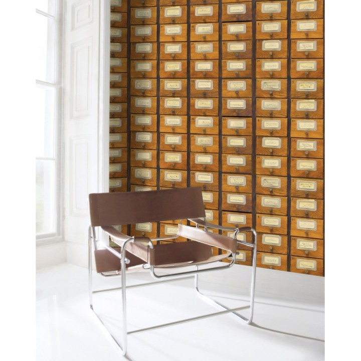 Papel pintado cajetines postales de madera vintage - Sophie Postala 128020