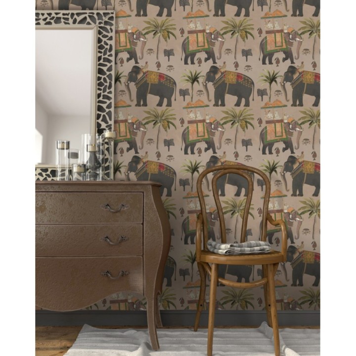Papel pintado elefantes engalanados estilo oriental - Shaila Trip 128029