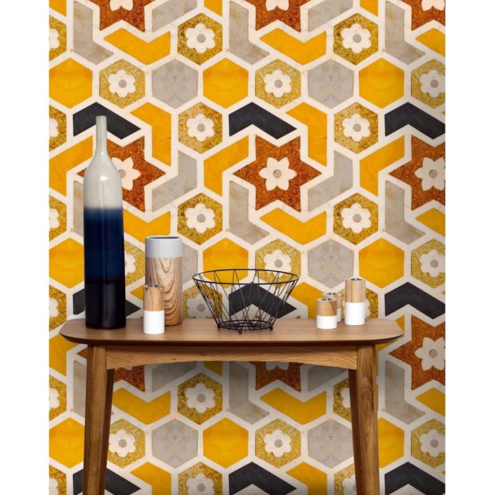 Papel pintado mosaico con flores - Garden Mosaic 128030