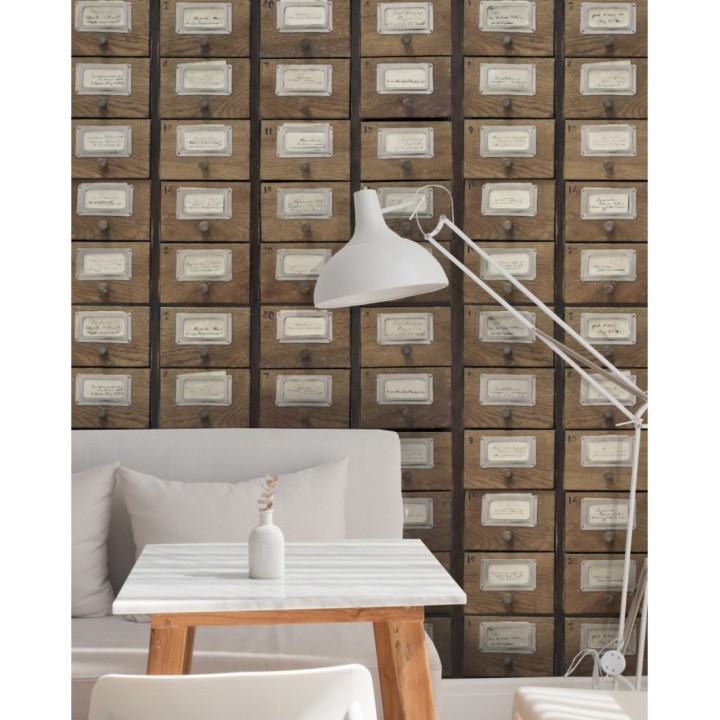 Papel pintado cajetines postales de madera vintage - Sophie Postala 128035