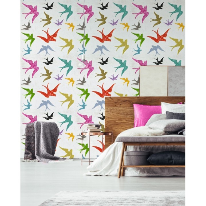 Papel pintado infantil gaviotas de colores - Free Nandru 128039