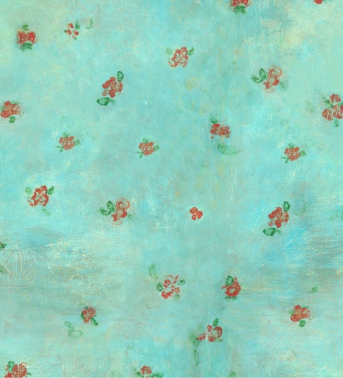 Papel pintado florecillas pequeñas fondo turquesa - Viorica Flowers 128043