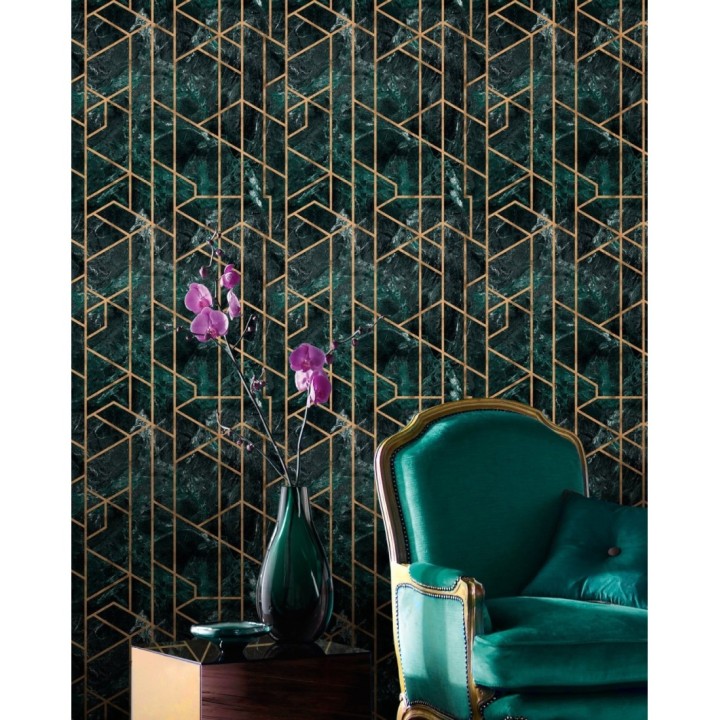 Papel pintado geométrico efecto mármol art decó - Endless Lux 128049