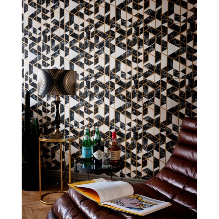 Papel pintado geométrico efecto mármol art decó - Endless Lux 128050