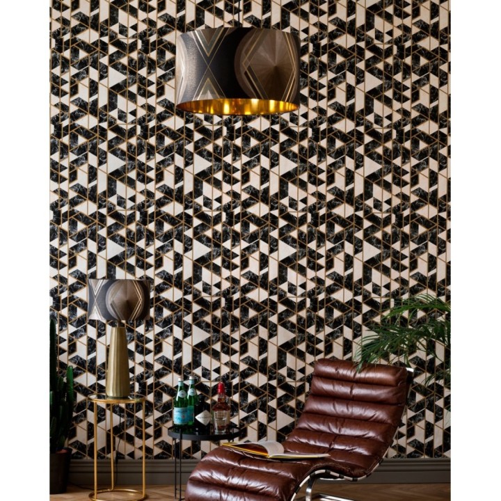 Papel pintado geométrico efecto mármol art decó - Endless Lux 128050