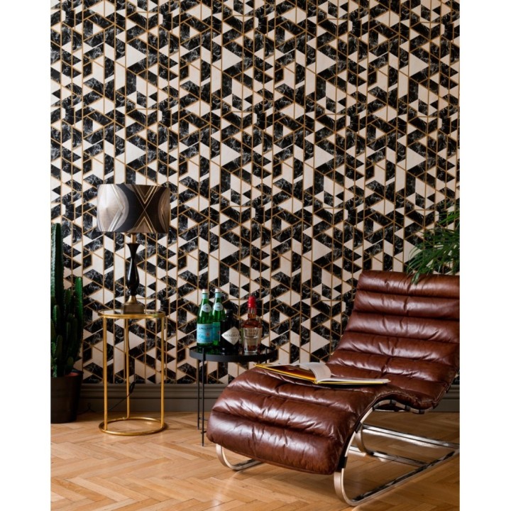 Papel pintado geométrico efecto mármol art decó - Endless Lux 128050