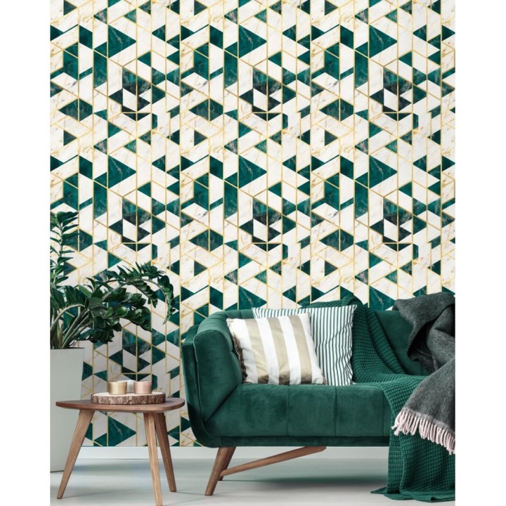 Papel pintado geométrico efecto mármol art decó - Endless Lux 128051