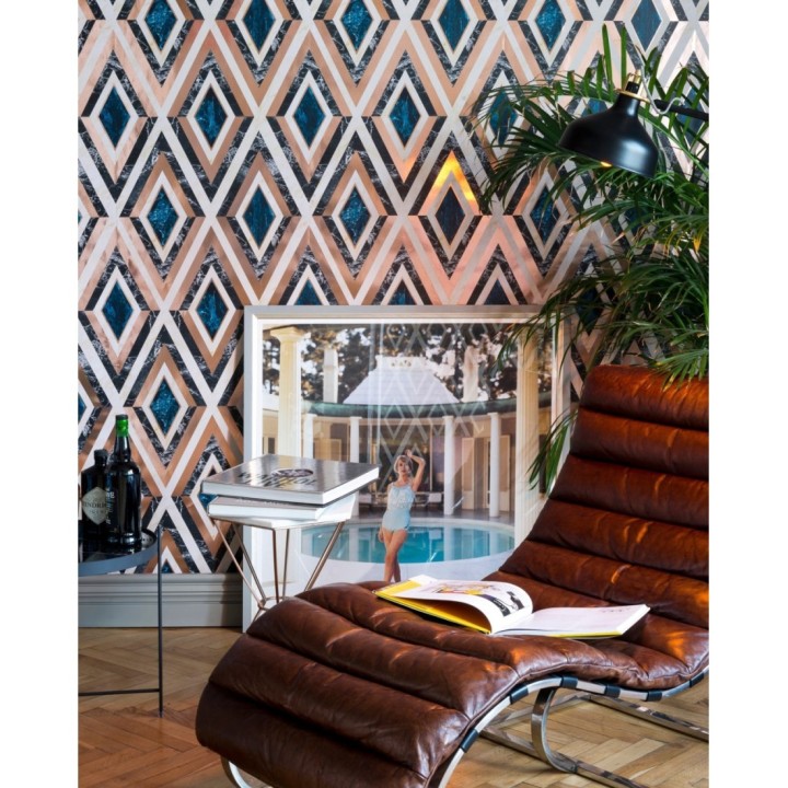Papel pintado geométrico rombos sobre mármol art decó - Rihanna Diamond 128055