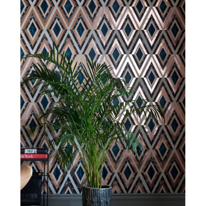 Papel pintado geométrico rombos sobre mármol art decó - Rihanna Diamond 128055