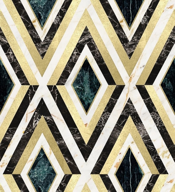 Papel pintado geométrico rombos sobre mármol art decó - Rihanna Diamond 128056