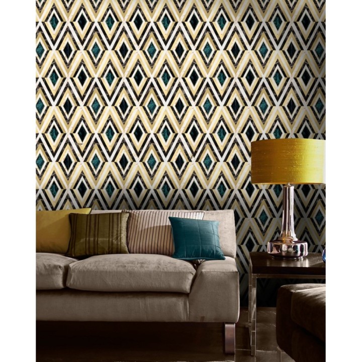 Papel pintado geométrico rombos sobre mármol art decó - Rihanna Diamond 128056
