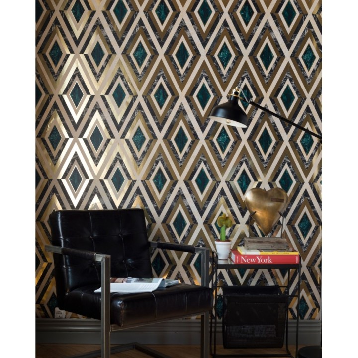 Papel pintado geométrico rombos sobre mármol art decó - Rihanna Diamond 128056