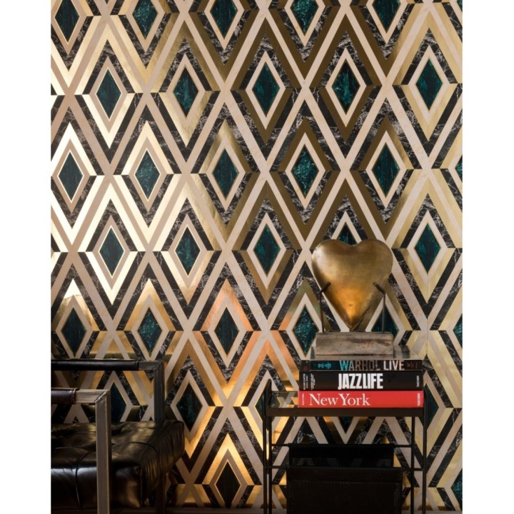 Papel pintado geométrico rombos sobre mármol art decó - Rihanna Diamond 128056