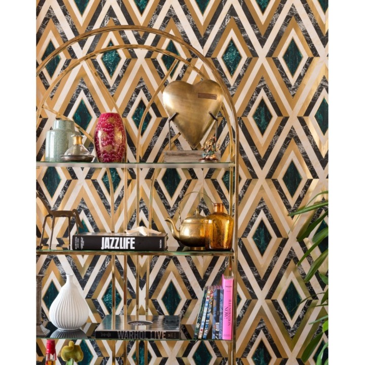 Papel pintado geométrico rombos sobre mármol art decó - Rihanna Diamond 128056