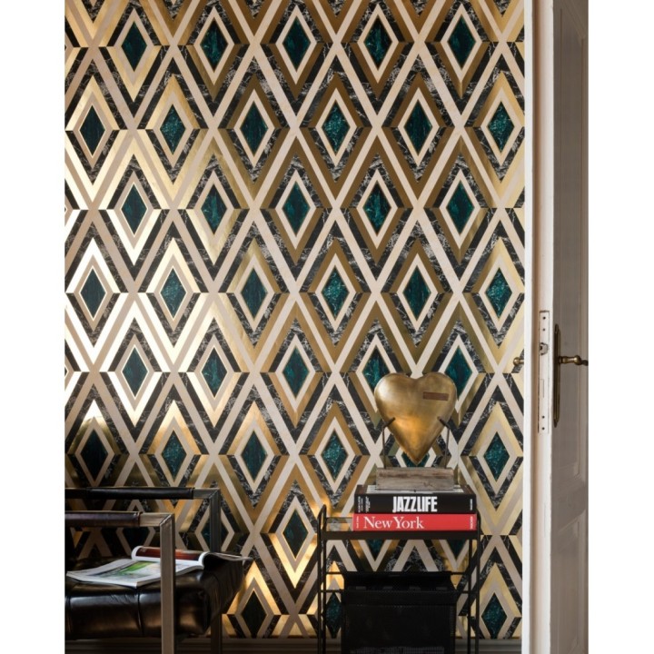 Papel pintado geométrico rombos sobre mármol art decó - Rihanna Diamond 128056