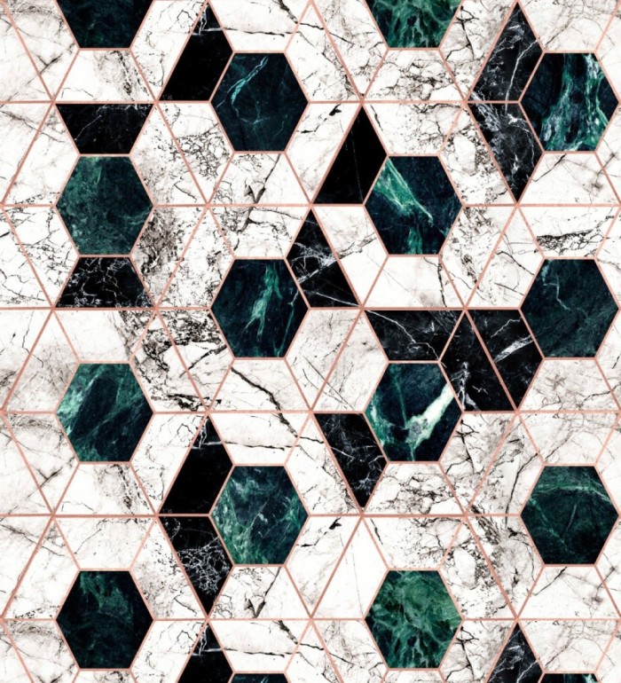 Papel pintado geométrico pentágonos sobre mármol art decó - Luxos 128057
