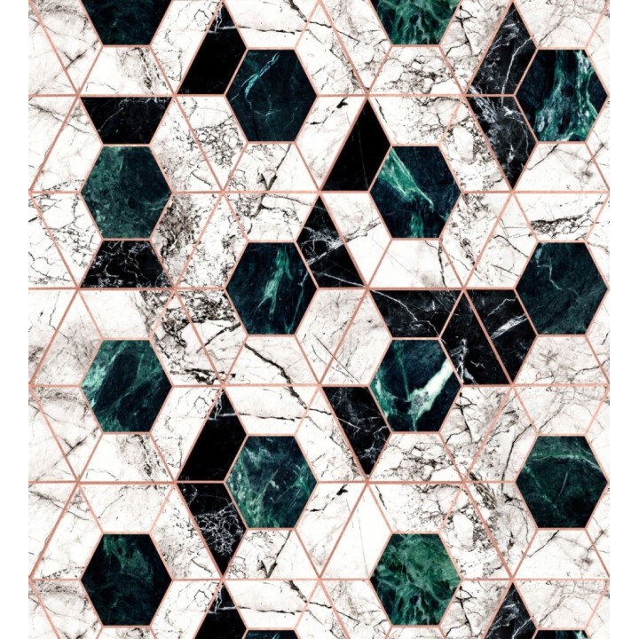 Papel pintado geométrico pentágonos sobre mármol art decó - Luxos 128057