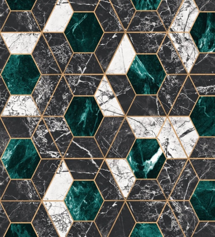 Papel pintado geométrico pentágonos sobre mármol art decó - Luxos 128058
