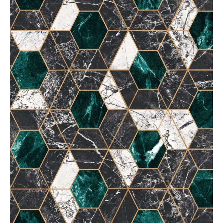 Papel pintado geométrico pentágonos sobre mármol art decó - Luxos 128058