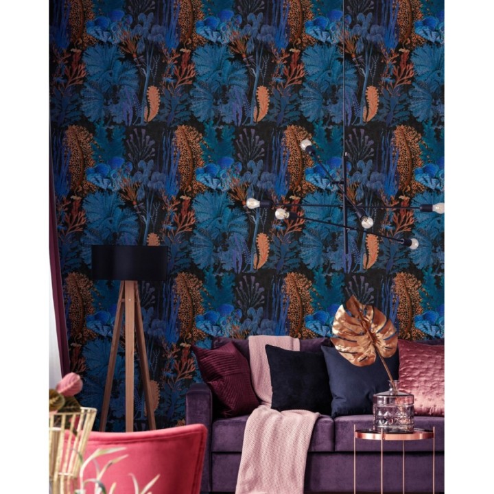 Papel pintado plantas marinas tonos azules - Gradina Mare 128062