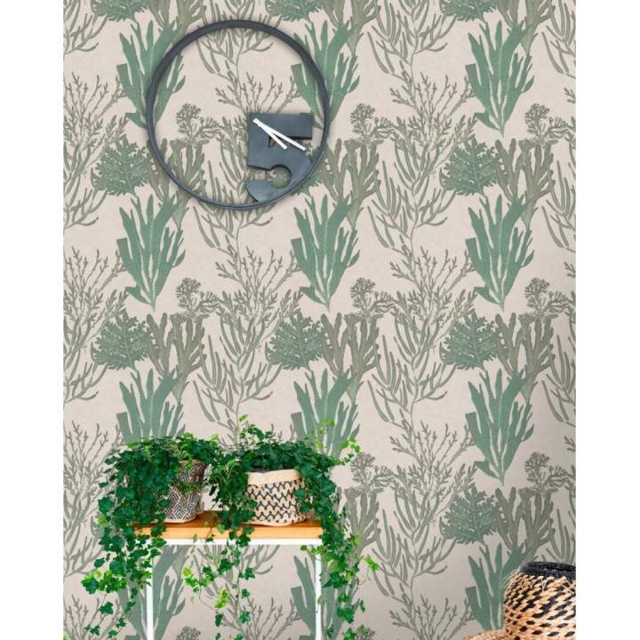 Papel pintado vegetación del fondo marino tonos verdes - Nasau Water 128064