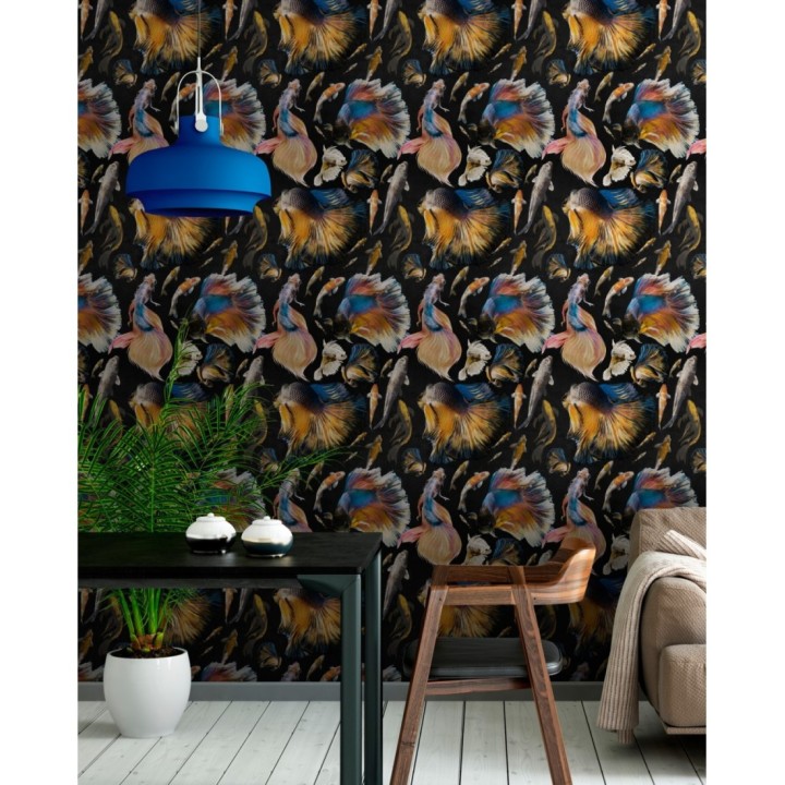 Papel pintado peces japoneses multicolor - Kumanomi 128065