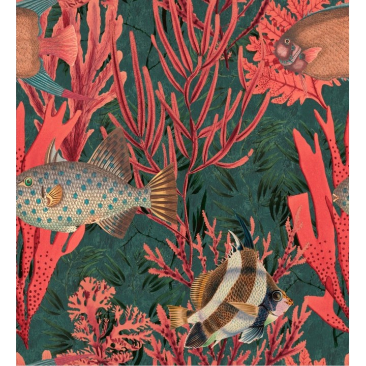 Papel pintado vegetación del fondo marino tonos coral - Nasau Water 128067
