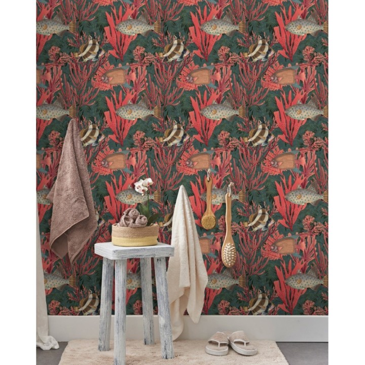 Papel pintado vegetación del fondo marino tonos coral - Nasau Water 128067