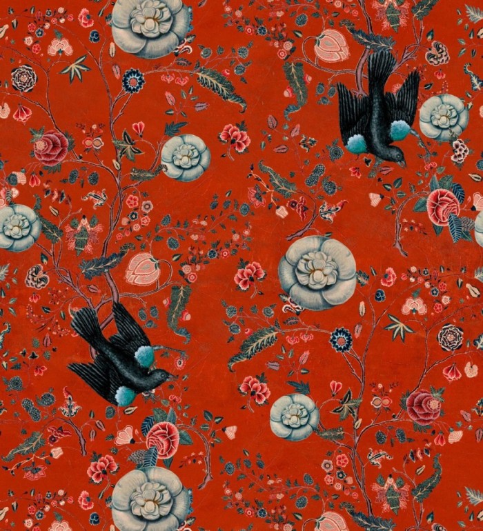 Papel pintado flores fondo rojo - Dracula Flowers 128069