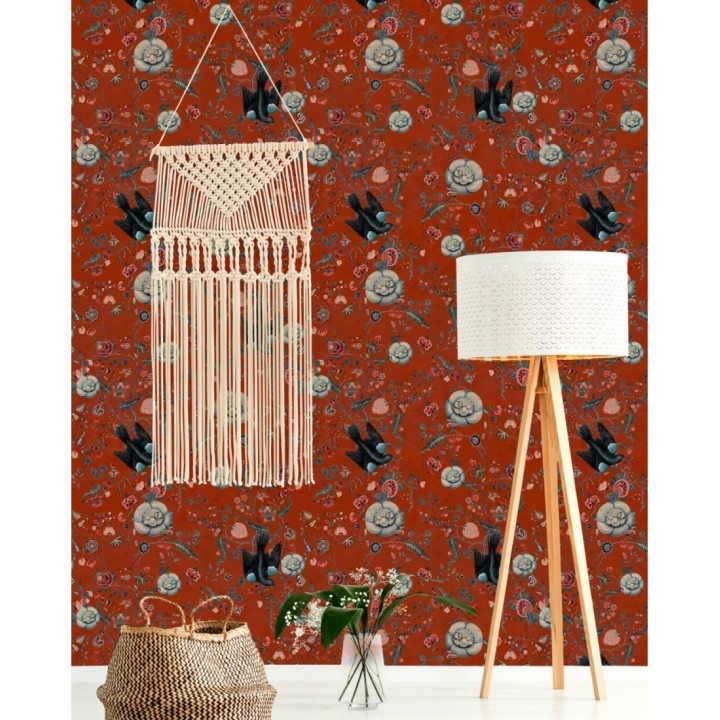 Papel pintado flores fondo rojo - Dracula Flowers 128069