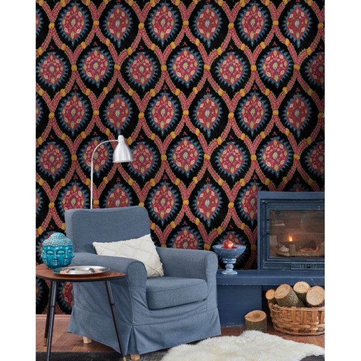 Papel pintado volutas orientales fondo oscuro - Lorelai 128070