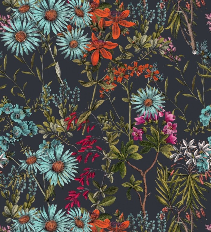Papel pintado flores de colores fondo oscuro - Sabah Flowers 128073