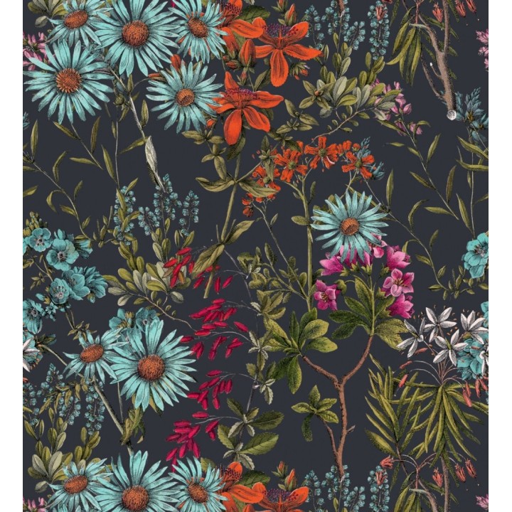 Papel pintado flores de colores fondo oscuro - Sabah Flowers 128073