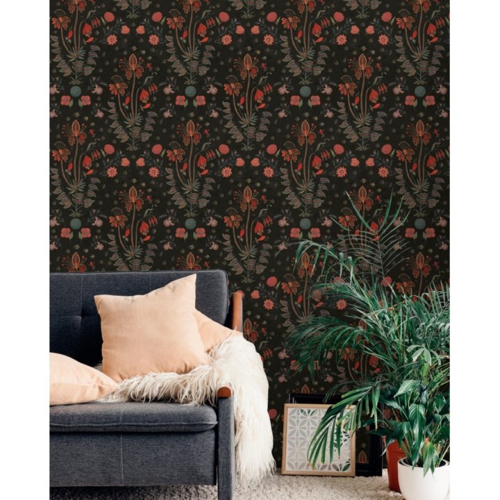 Papel pintado flores japonesas fondo oscuro - Aiko Garden 128074