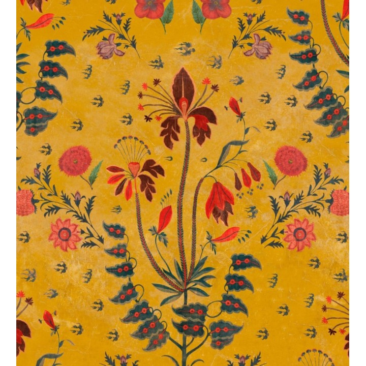 Papel pintado flores japonesas fondo amarillo - Aiko Garden 128075