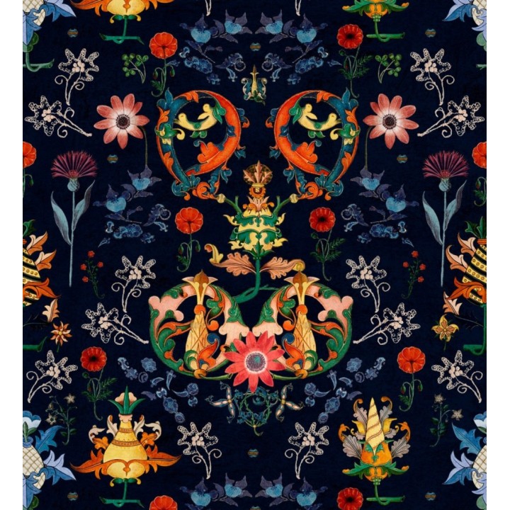 Papel pintado flores estilo oriental fondo oscuro - Dahlia 128076