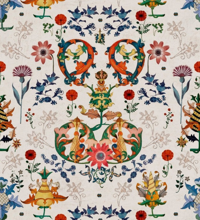 Papel pintado flores estilo oriental fondo claro - Dahlia 128077