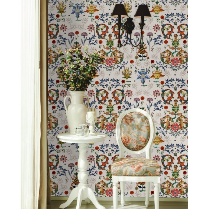 Papel pintado flores estilo oriental fondo claro - Dahlia 128077