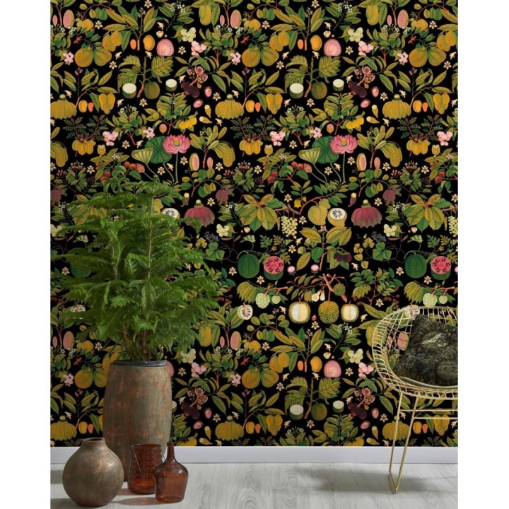 Papel pintado jardín floral moderno fondo oscuro - Ava Garden 128078