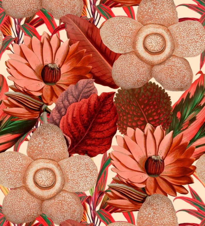 Papel pintado flores grandes tonos rojos fondo claro - Chiara Blossom 128081