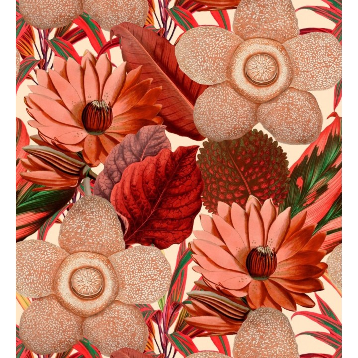 Papel pintado flores grandes tonos rojos fondo claro - Chiara Blossom 128081