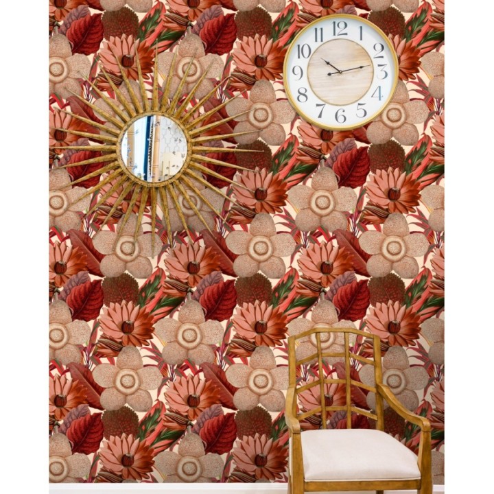 Papel pintado flores grandes tonos rojos fondo claro - Chiara Blossom 128081