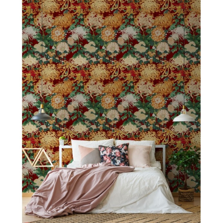 Papel pintado flores grandes fondo rojo - Chloe Bloom 128084