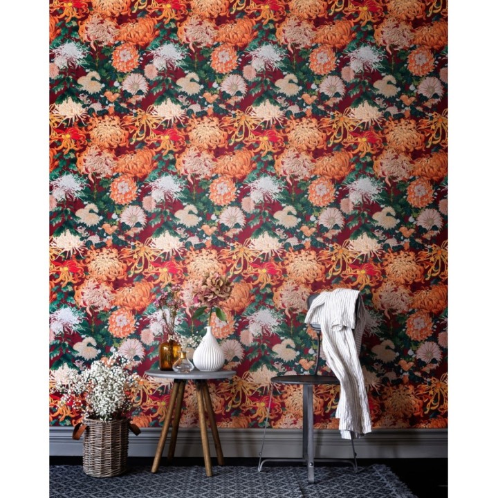 Papel pintado flores grandes fondo rojo - Chloe Bloom 128084