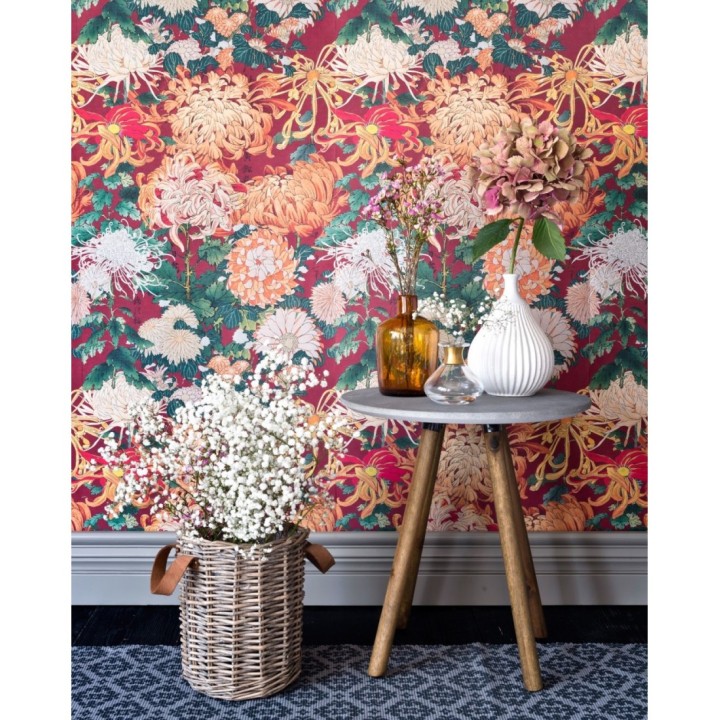 Papel pintado flores grandes fondo rojo - Chloe Bloom 128084