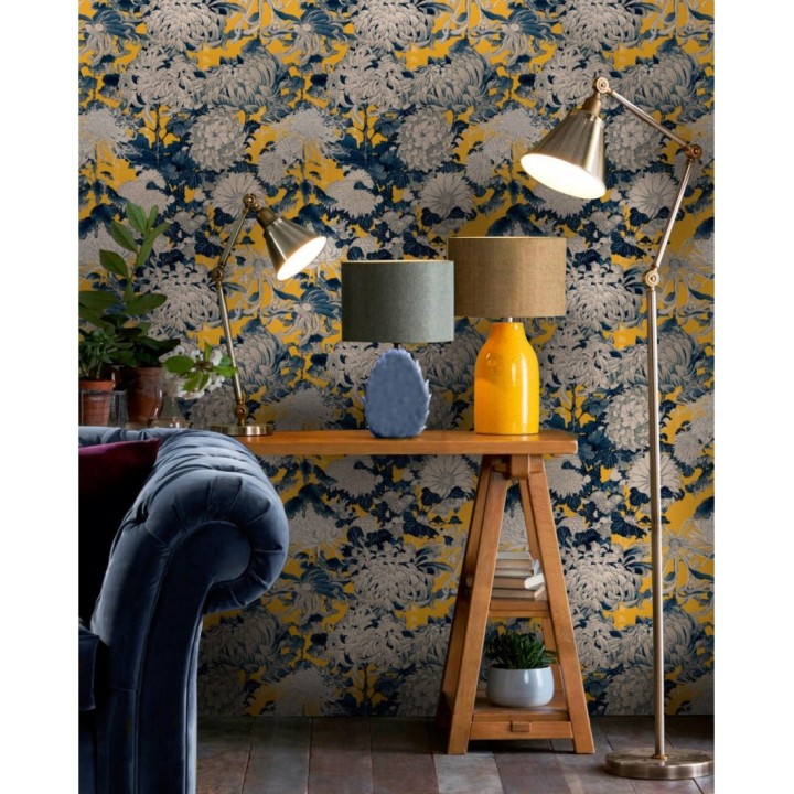 Papel pintado flores grandes fondo amarillo - Chloe Bloom 128085