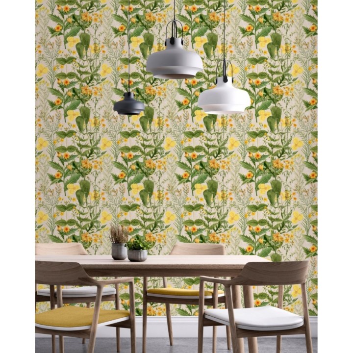 Papel pintado flores amarillas fondo claro - Idara Flowers 128087